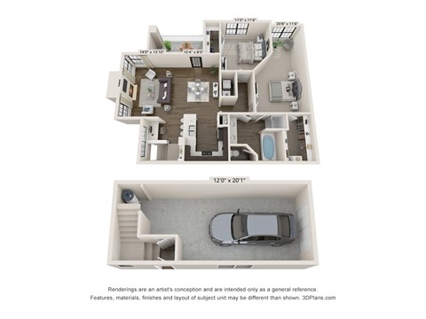 Floor plan for 2 beds, 1 bath, 1200 sqft